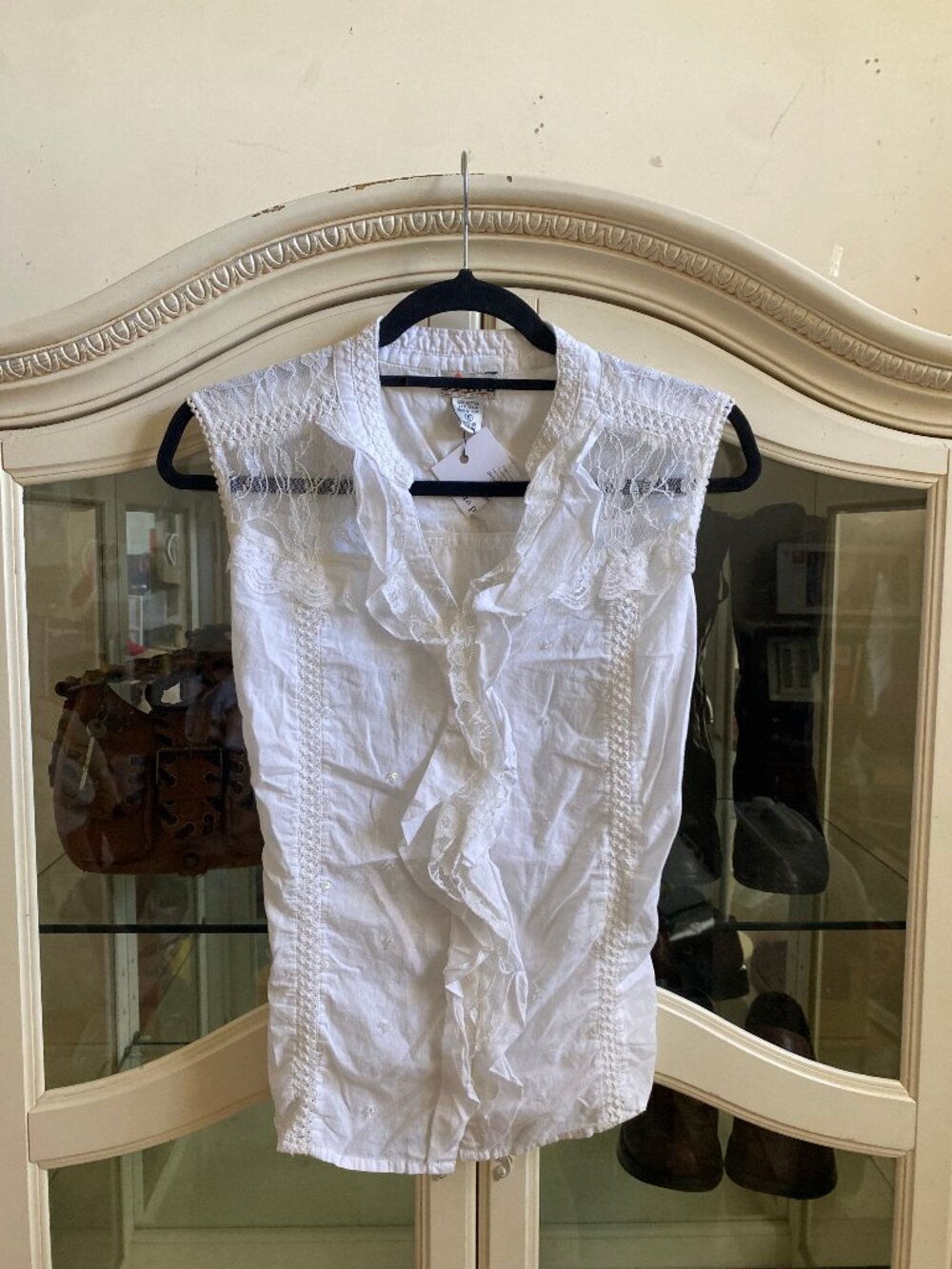 Y2K AIMS White Fairy Frilly Lace Sheer Tie Back Tank Top
